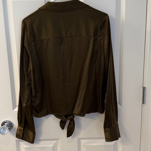 Sanctuary Dark Olive Button-Down Silk Blouse - Picture 5 of 6